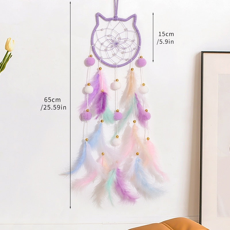 Handcrafted Feather Dream Catcher Cat Mauve