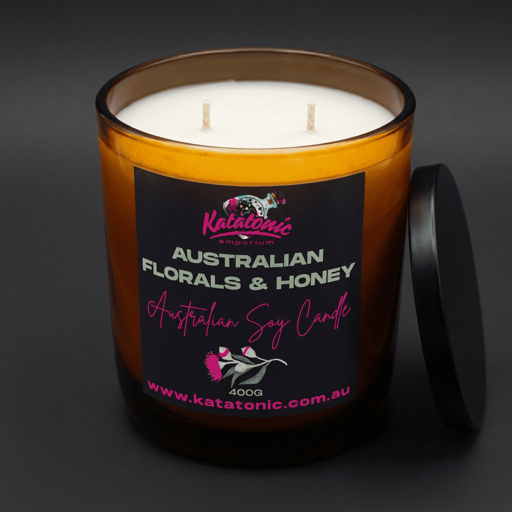 Aust. Florals & Honey Soy Candle Amber 400gm by Katatonic