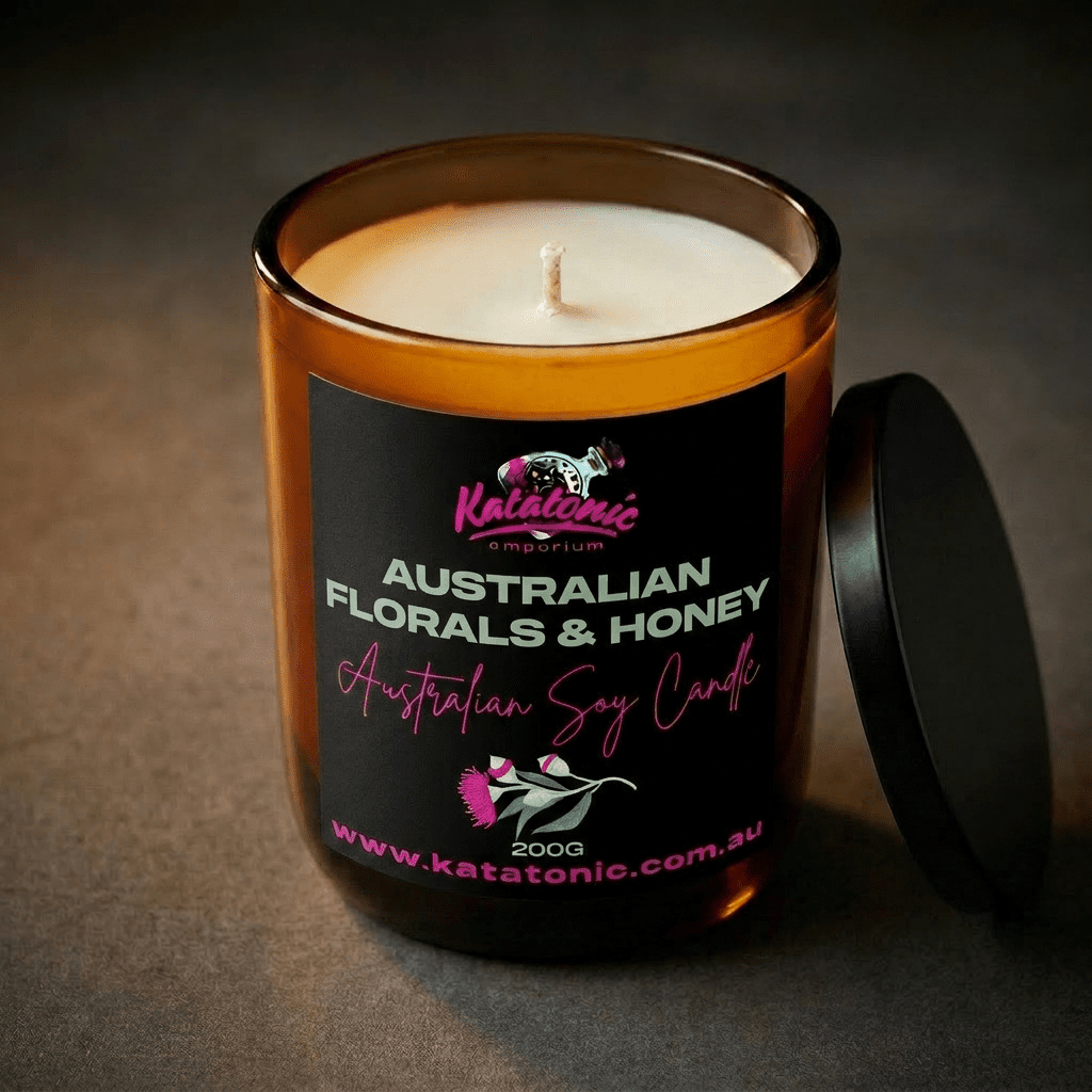 Aust. Florals & Honey Soy Candle Amber 200gm by Katatonic