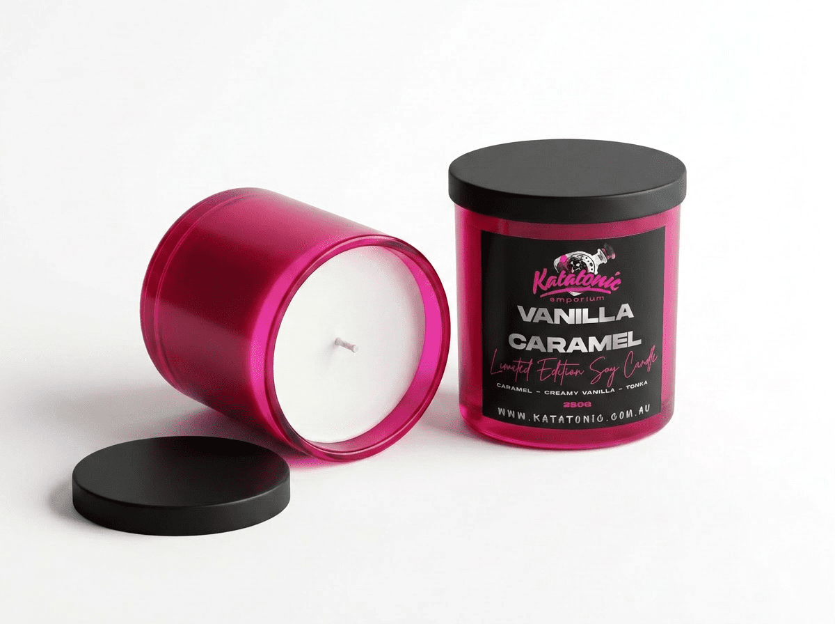 Limited Edition Vanilla Caramel Soy Candle Magenta Large by Katatonic