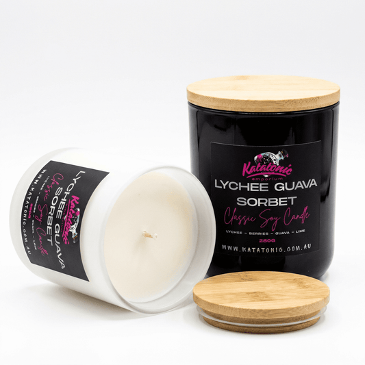 Lychee & Guava Sorbet Soy Candle White Medium by Katatonic