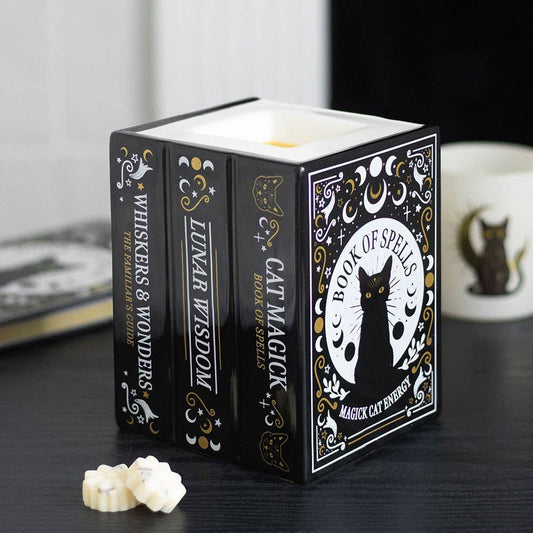 Black Cat Book of Spells Oil Burner and Wax Warmer by Katatonic