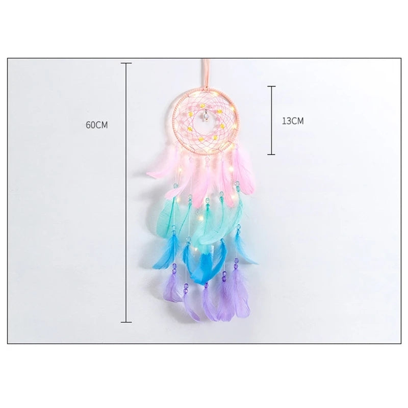 Handcrafted Feather Dream Catcher with lights pastel