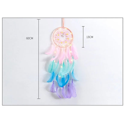 Handcrafted Feather Dream Catcher with lights pastel