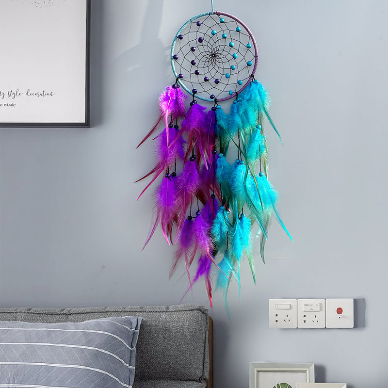Handcrafted Feather Dream Catcher Purple/Blue