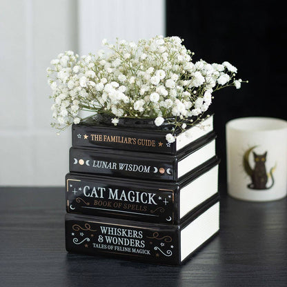 Black Cat Magick Book Stack Vase by Katatonic