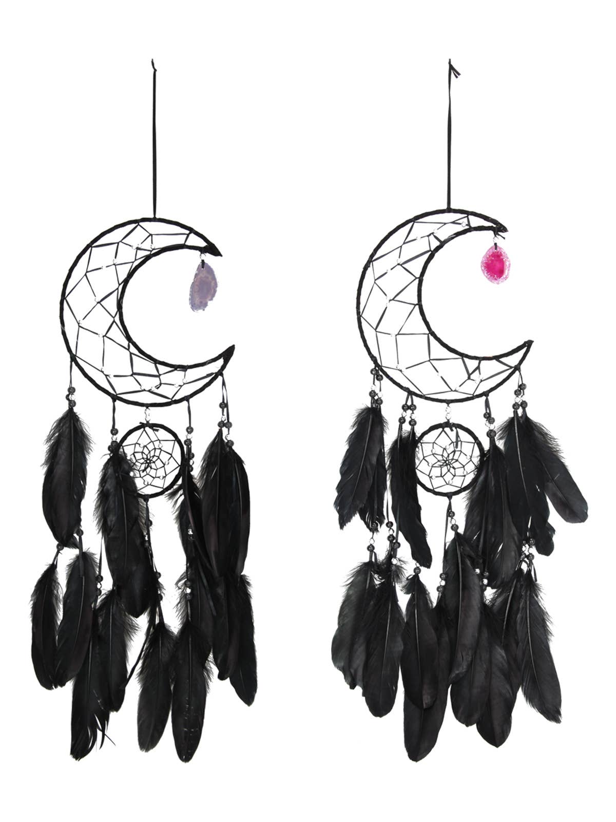 20cm Black Half Moon Dream Catcher with Agate Slice