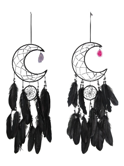 20cm Black Half Moon Dream Catcher with Agate Slice