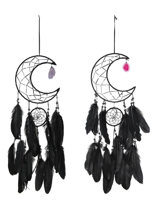 20cm Black Half Moon Dream Catcher with Agate Slice