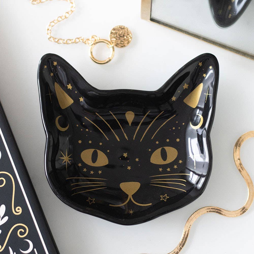Magick Black Cat Face Trinket Dish by Katatonic