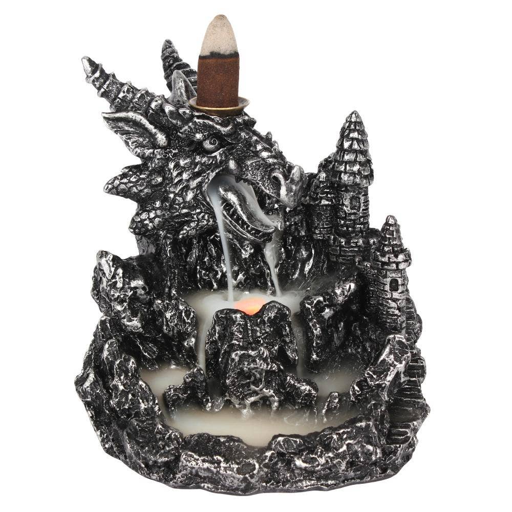 Silver Dragon Backflow Incense Burner With Light by Katatonic