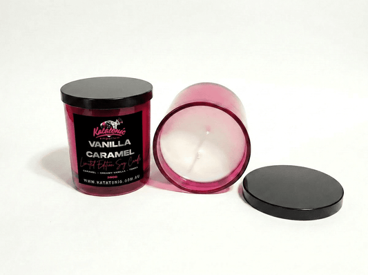 Limited Edition Vanilla Caramel Soy Candle Magenta XL 2 Wick by Katatonic