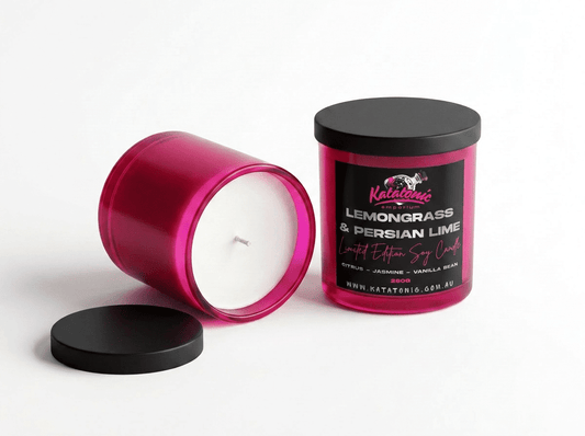 Limited Edition Lemongrass & Persian Lime Soy Candle Magenta Large by Katatonic