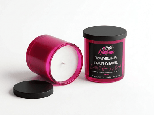 Limited Edition Vanilla Caramel Soy Candle Magenta Large by Katatonic