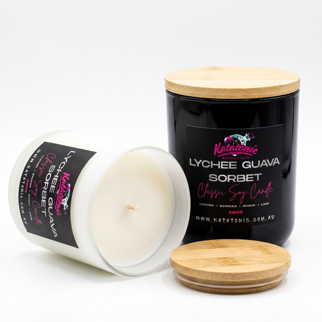 Lychee & Guava Sorbet Soy Candle Black Medium