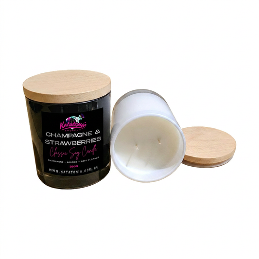 Champagne & Strawberries Soy Candle Black XL 2 Wick