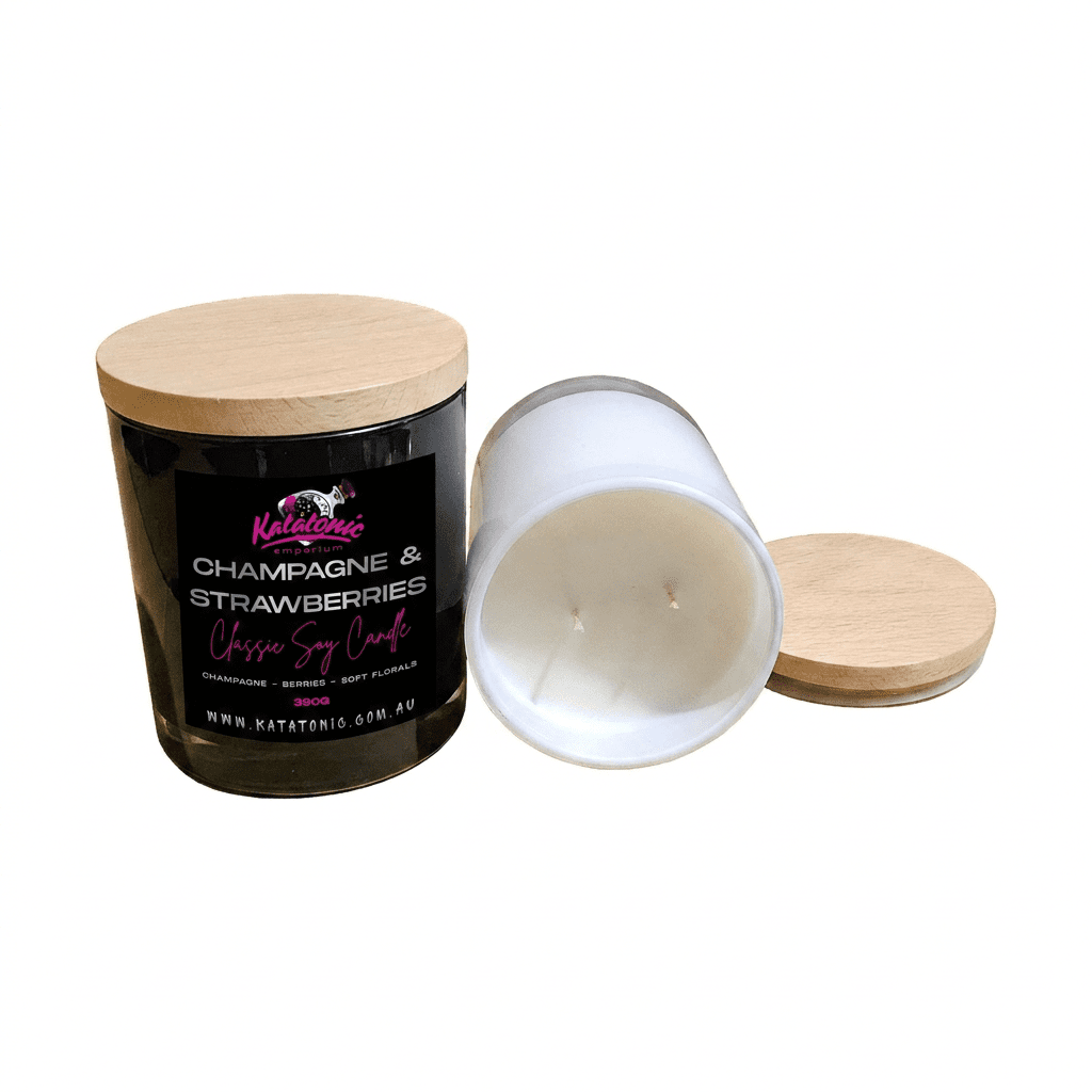 Champagne & Strawberries Soy Candle White XL 2 Wicks by Katatonic