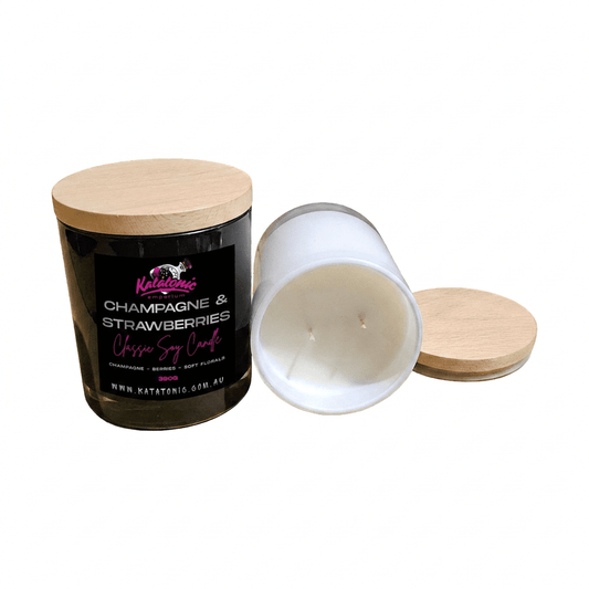 Champagne & Strawberries Soy Candle White XL 2 Wicks by Katatonic
