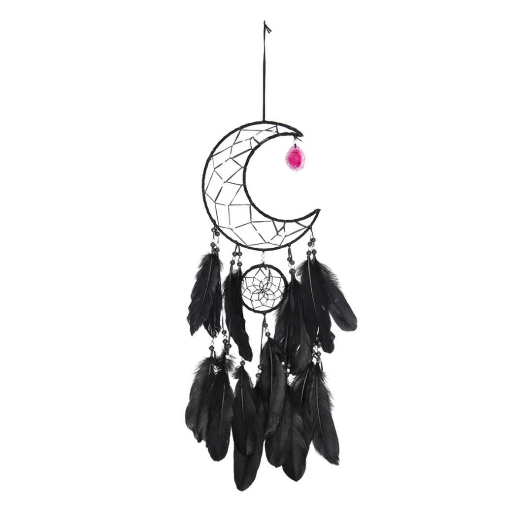 20cm Black Half Moon Dream Catcher with Agate Slice